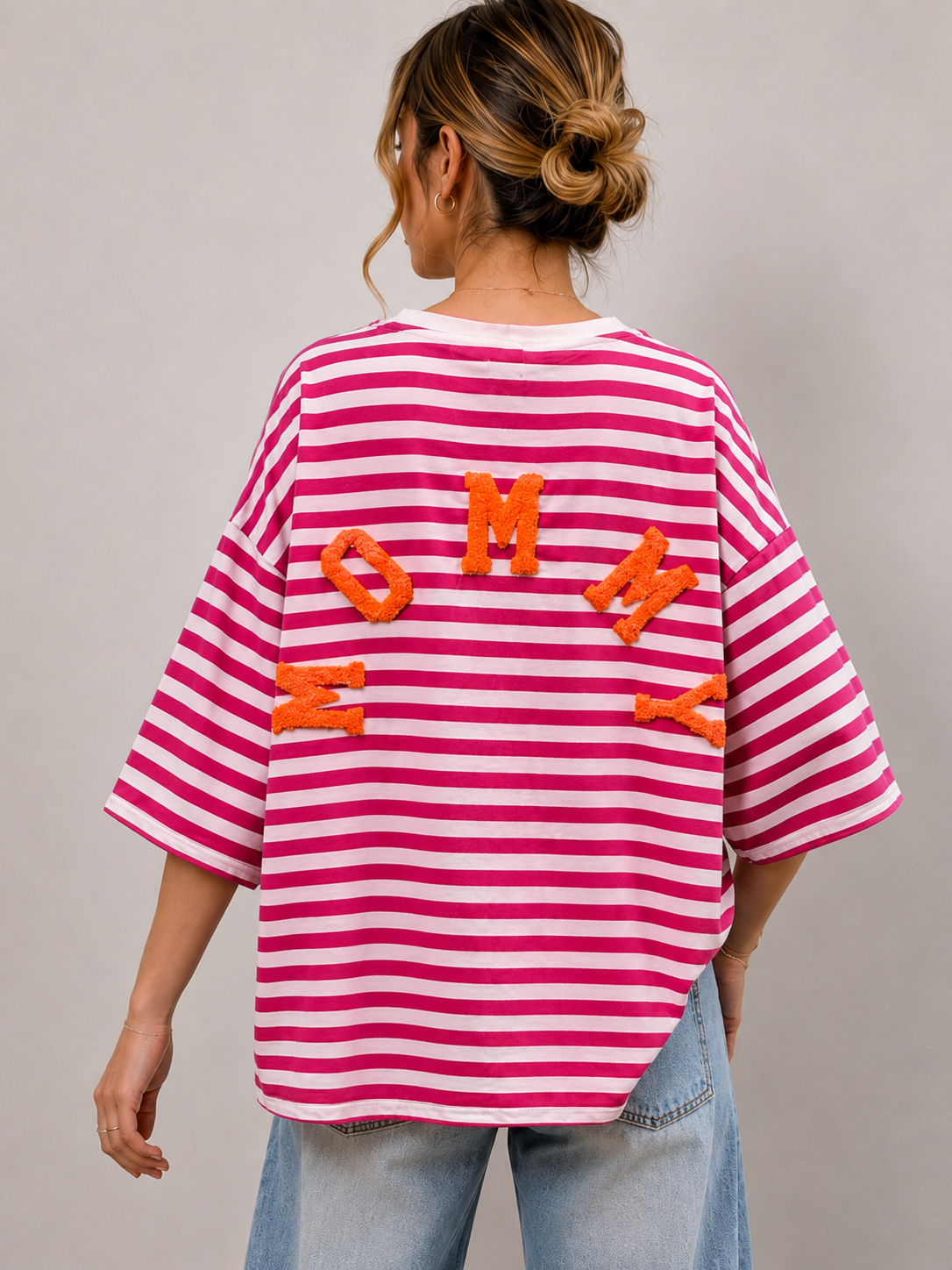 T-shirt streep Mommy | fuchsia