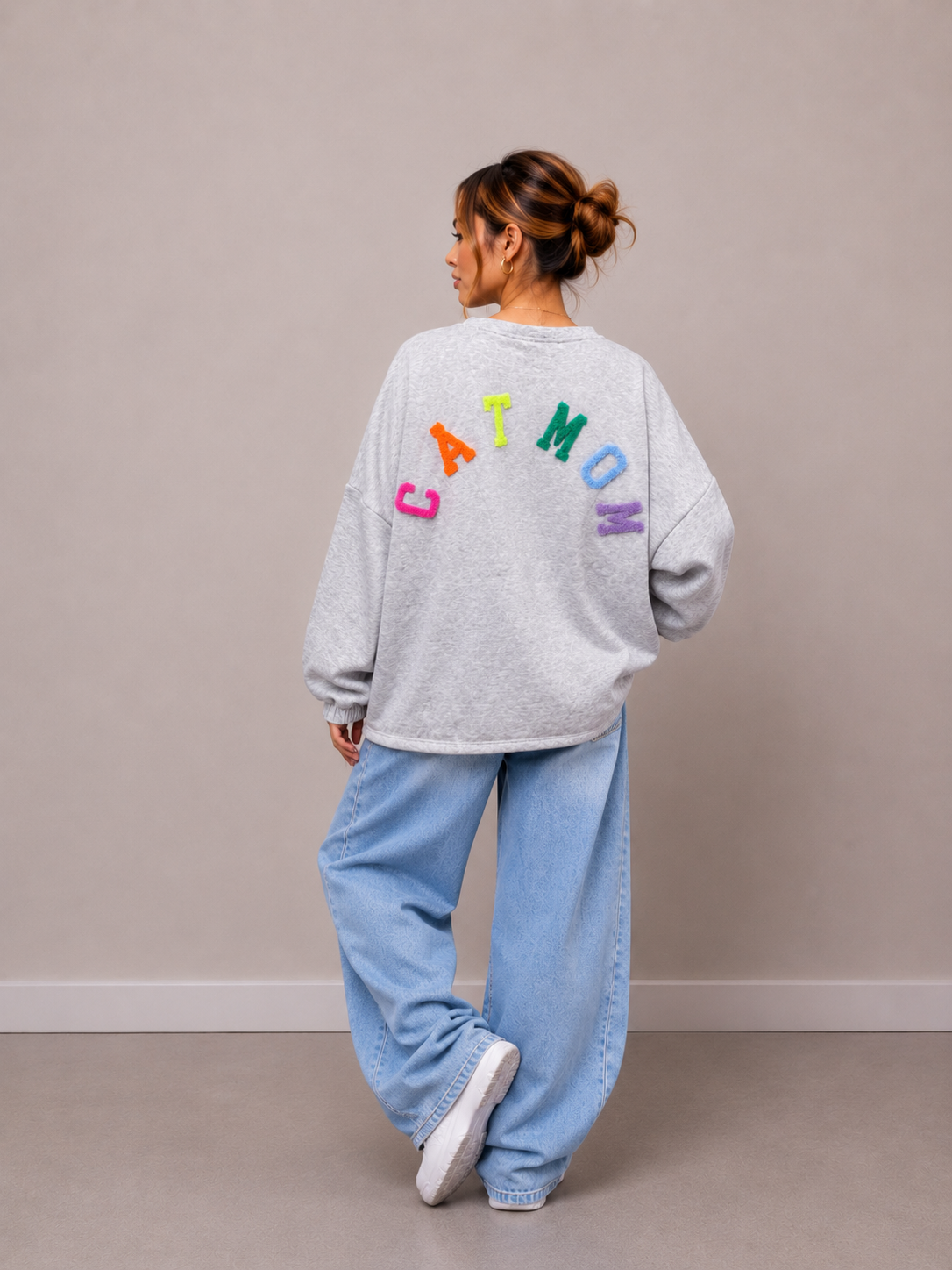 Catmom sweater | grijs-multi