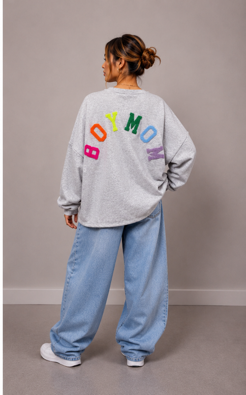 Boymom Sweater | grijs-multi