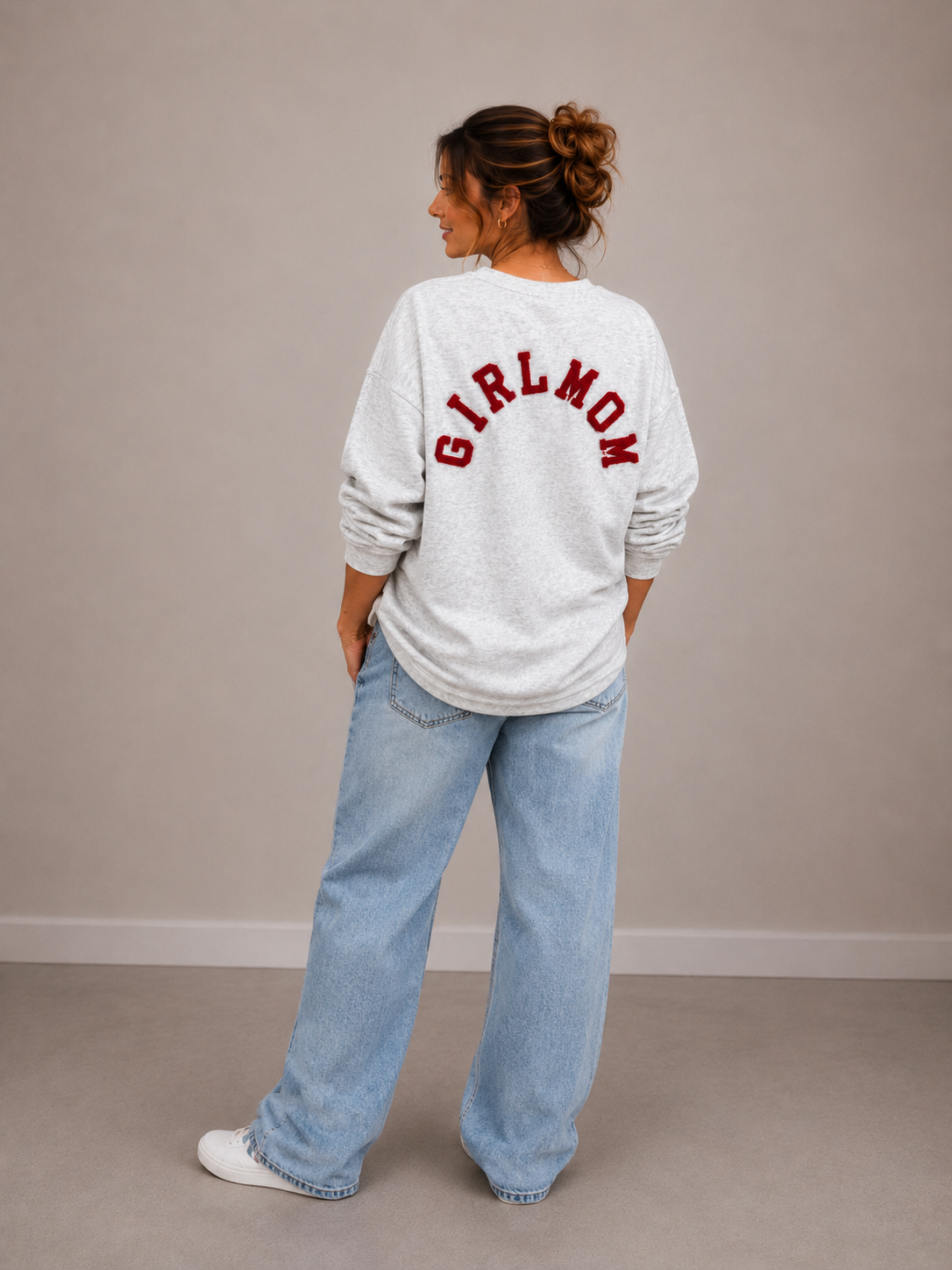 Girlmom sweater | grijs-rood