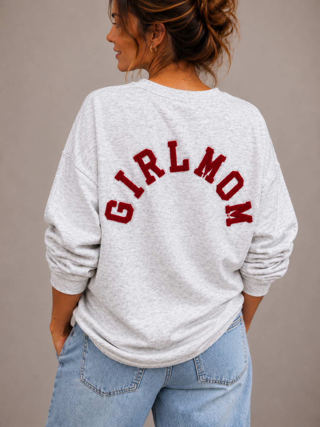 Girlmom sweater | grijs-rood