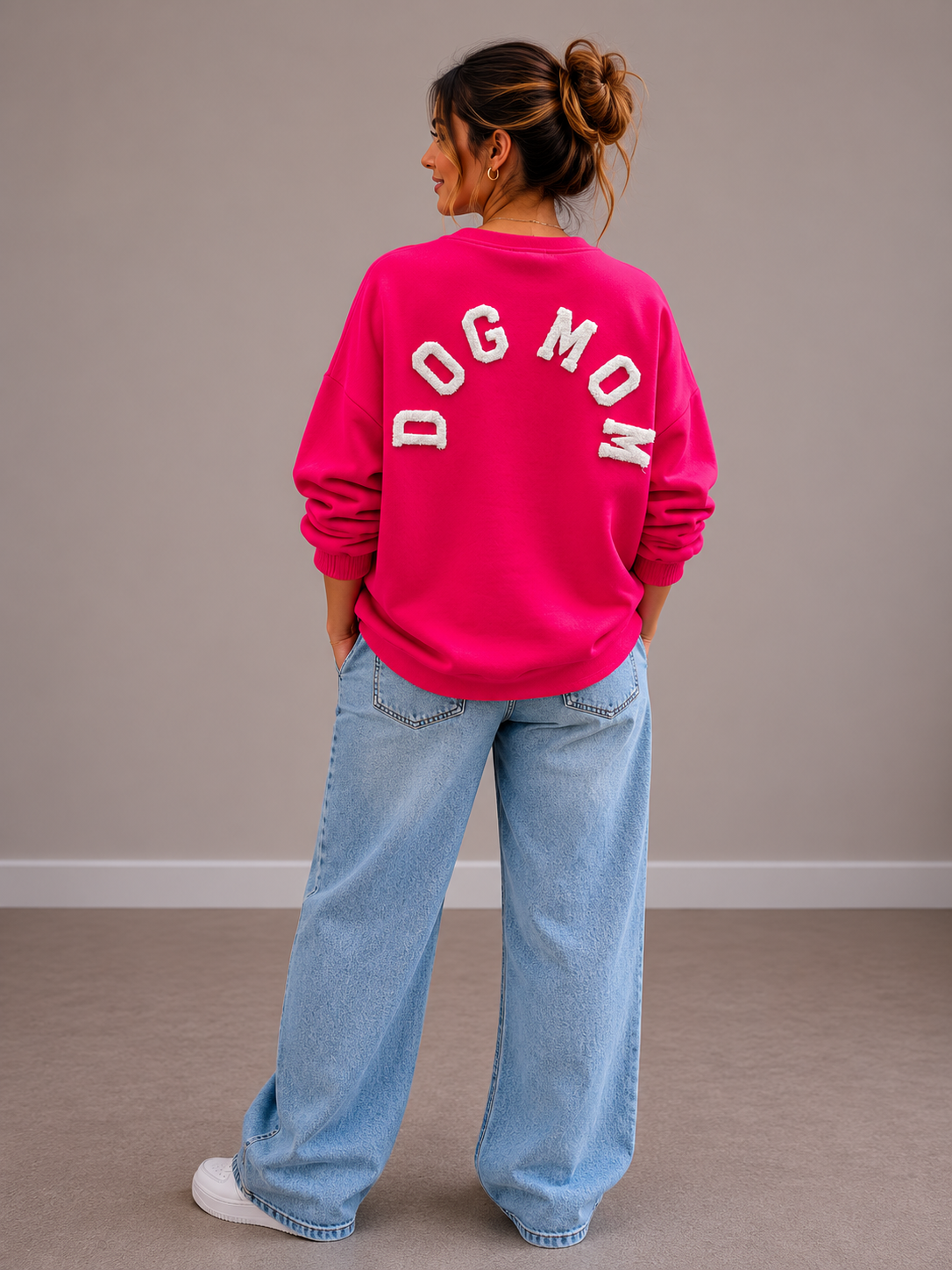 Dogmom Sweater | fuchsia-ecru