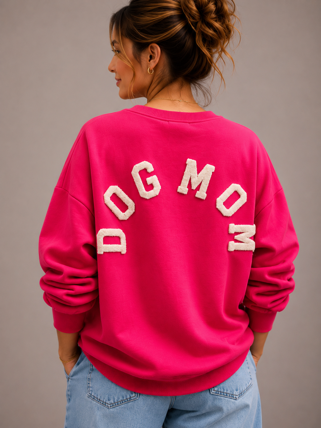 Dogmom Sweater | fuchsia-ecru