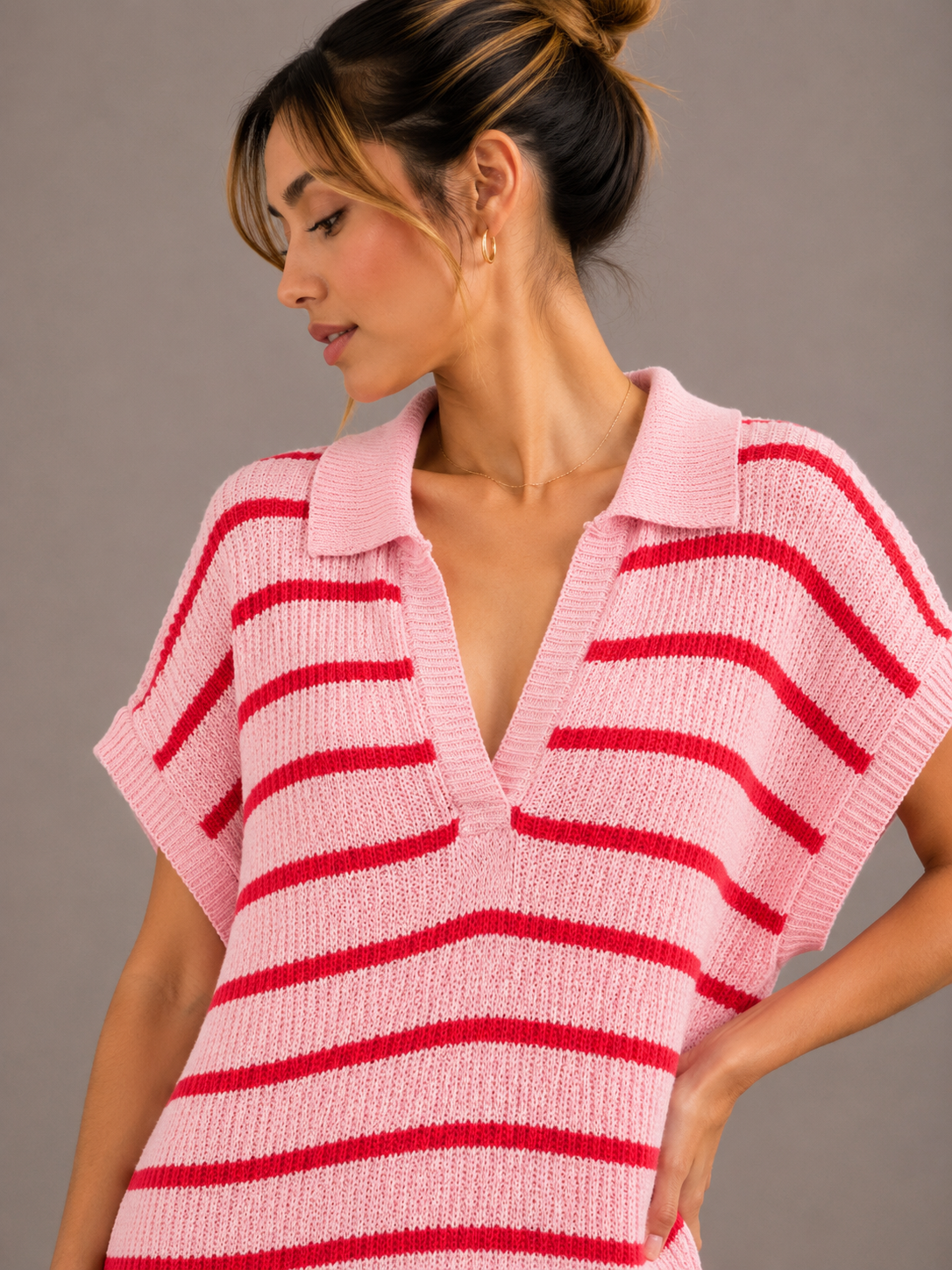 Maxi Streep Jurk | roze-rood