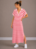 Maxi Streep Jurk | roze-rood