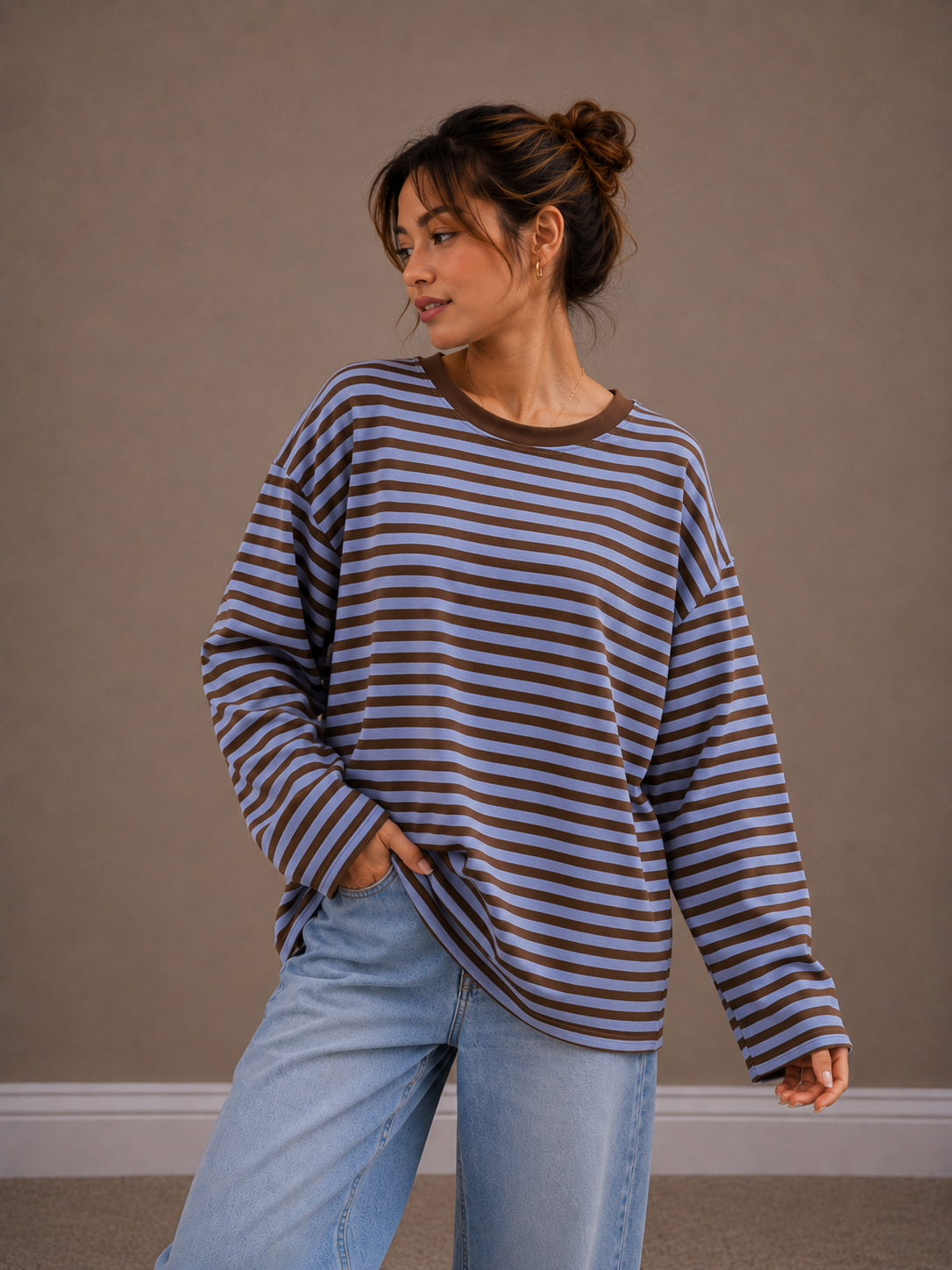 Streep Blouse | blauw-bruin