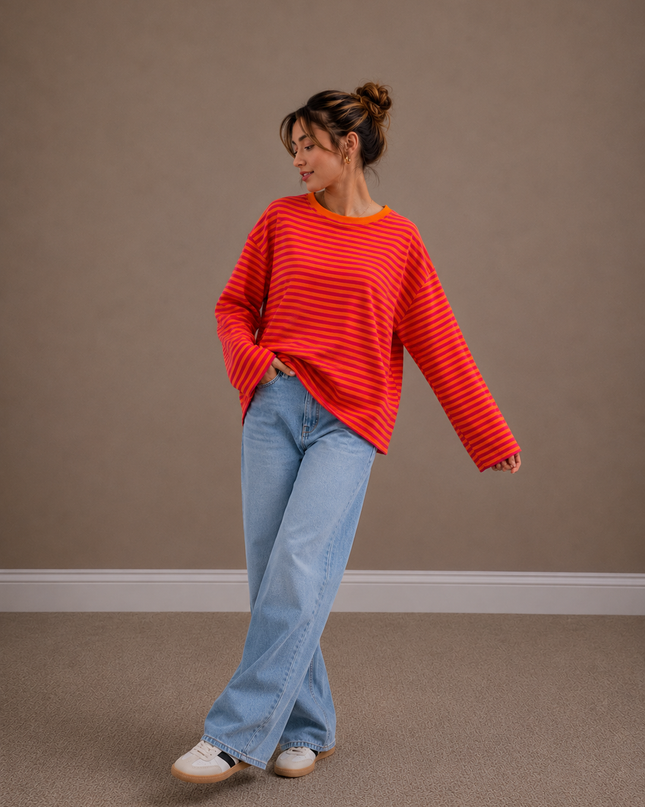 Striped Blouse | orange-fuchsia