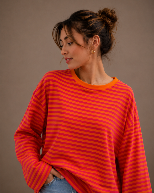 Striped Blouse | orange-fuchsia