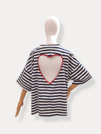 T-shirt streep Hart | marine-ecru