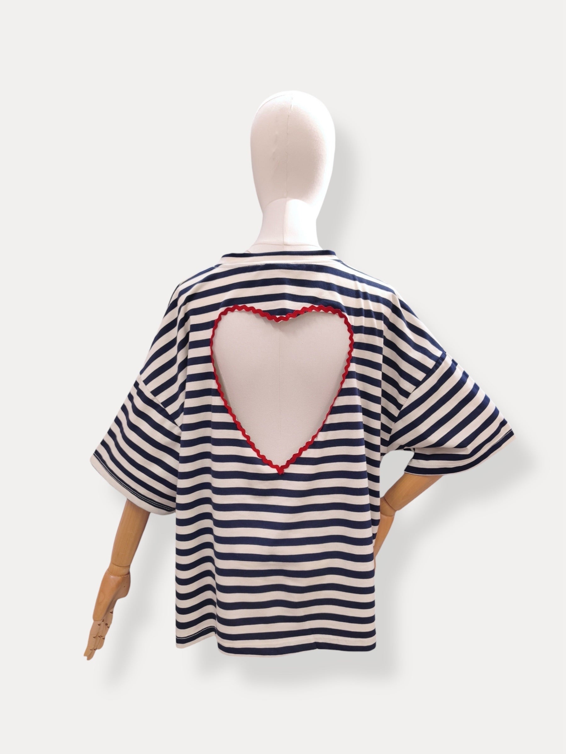 T-shirt streep Hart | marine-ecru
