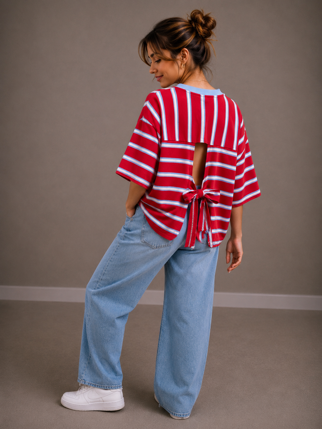 T-shirt streep met strik | rood