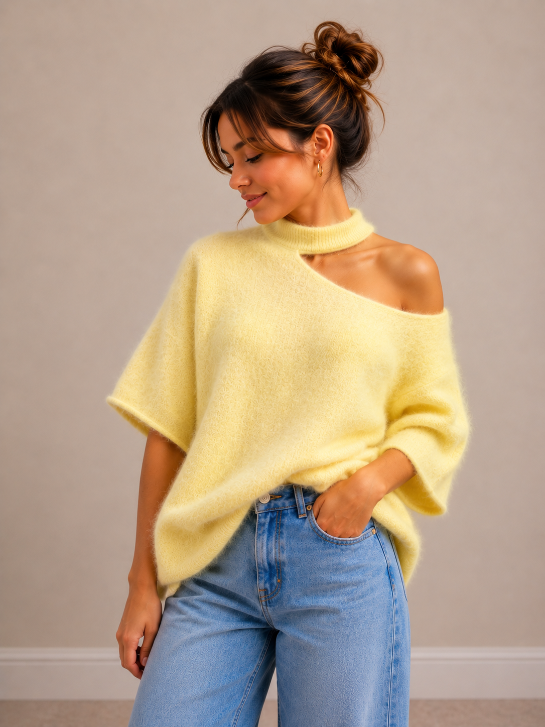 Open Hals Knit | geel
