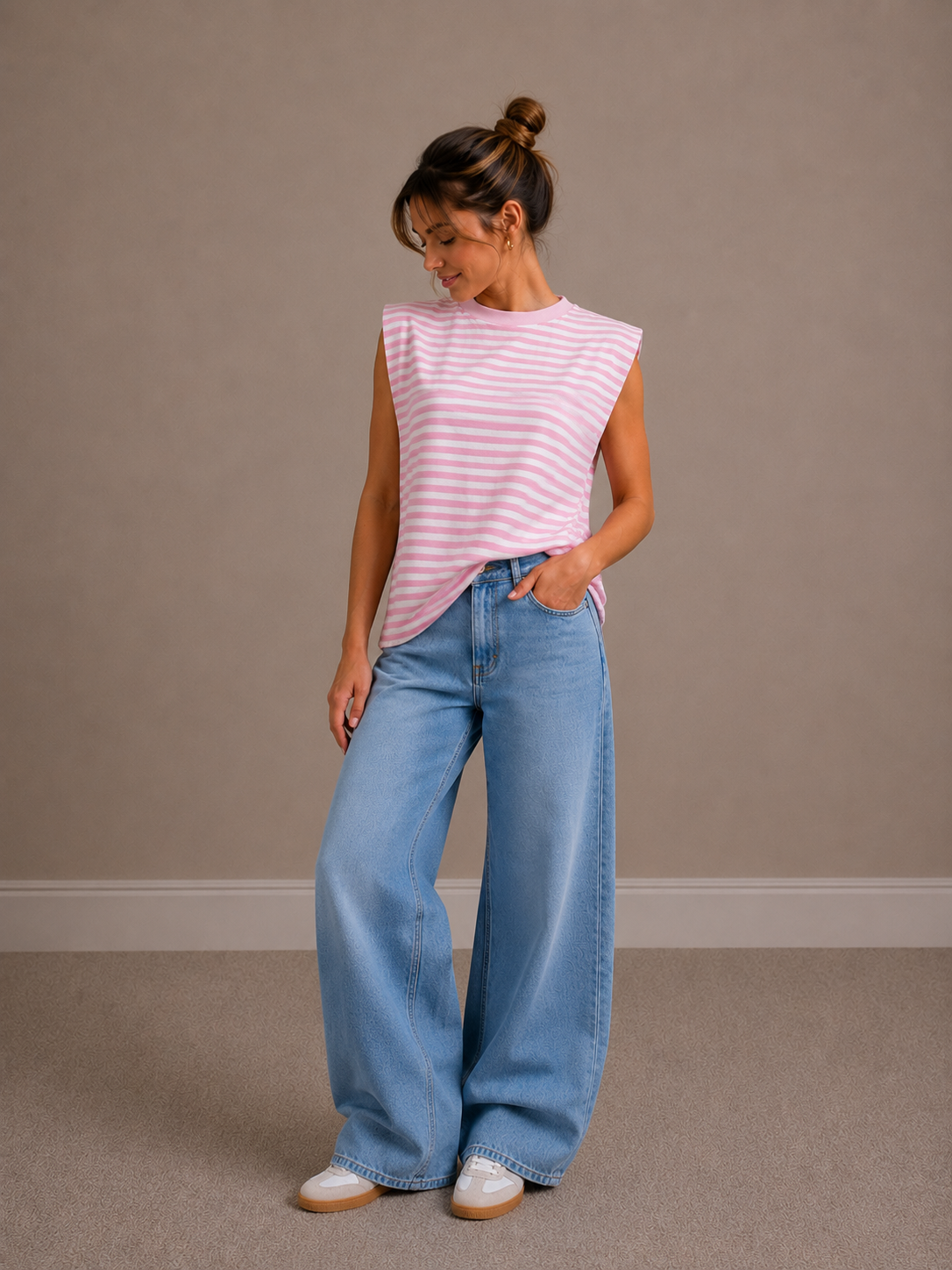 Streep Top | roze-wit