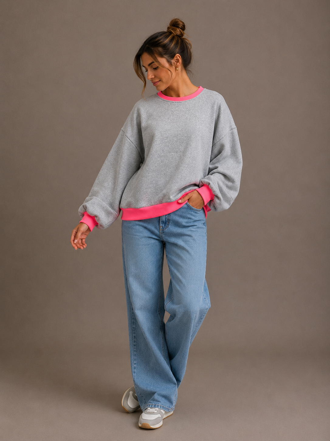 Fluo Sweater | grijs-fuchsia