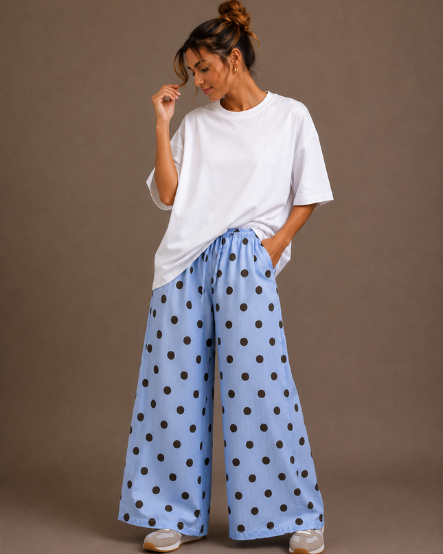 Polka dot broek | blauw-bruin