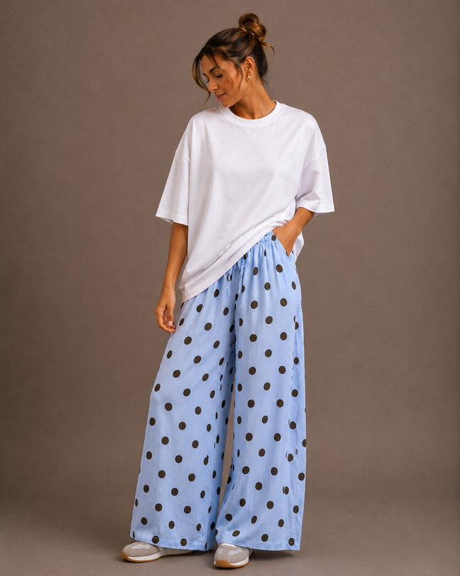 Polka dot broek | blauw-bruin