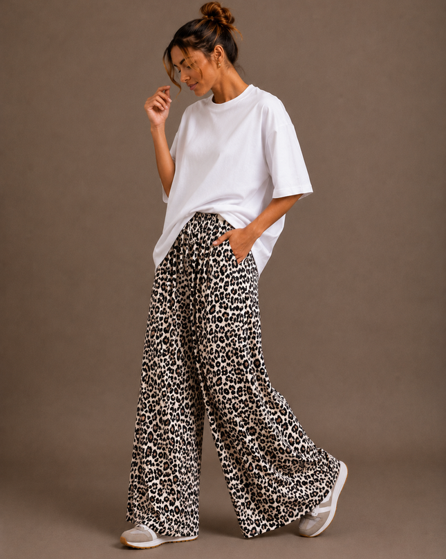 Silk leopard print trousers