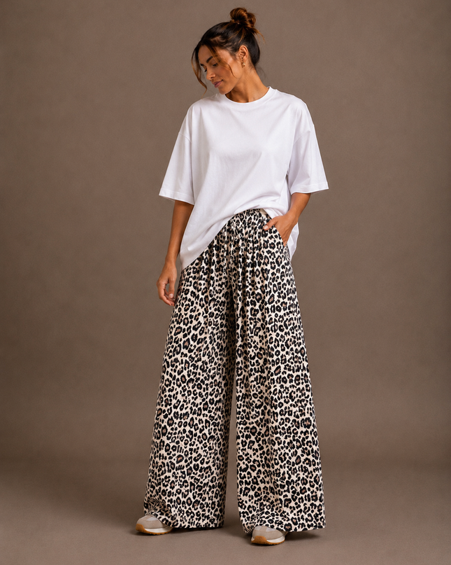 Silk leopard print trousers
