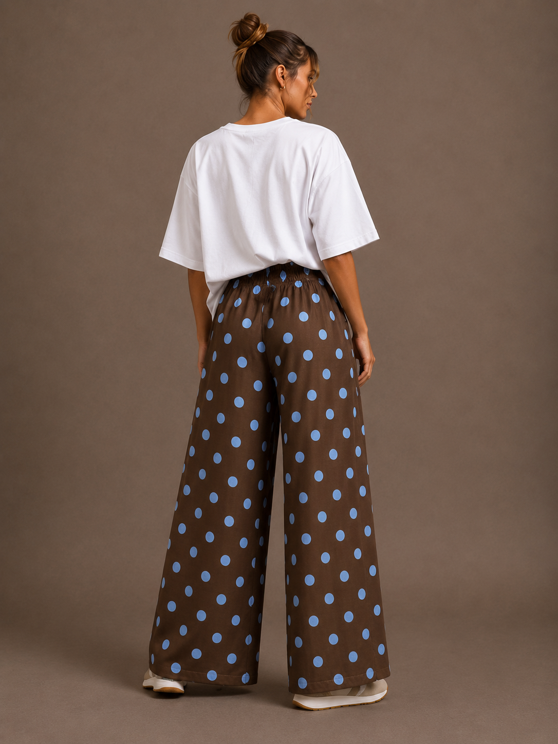 Polka dot broek | bruin-blauw