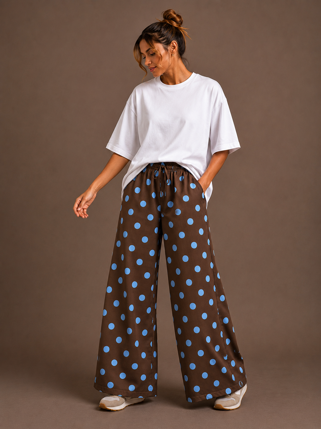 Polka dot broek | bruin-blauw