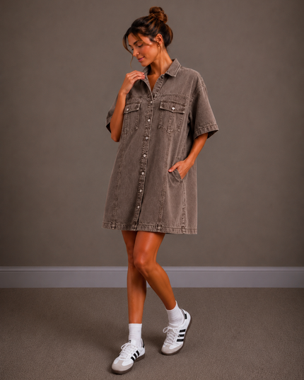 Denim dress | brown