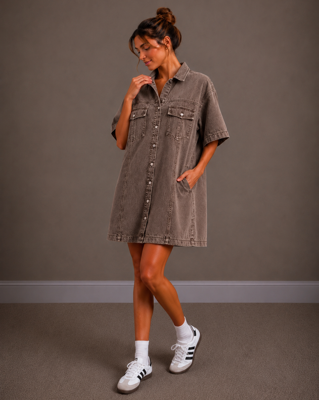 Denim dress | brown
