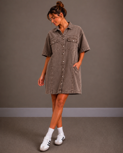 Denim dress | brown