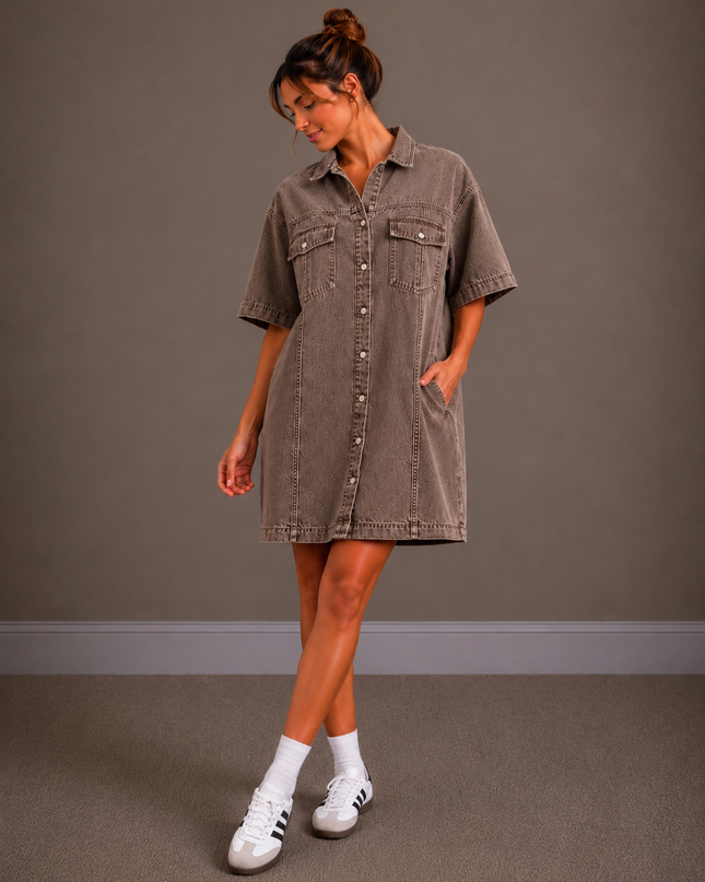 Denim dress | brown
