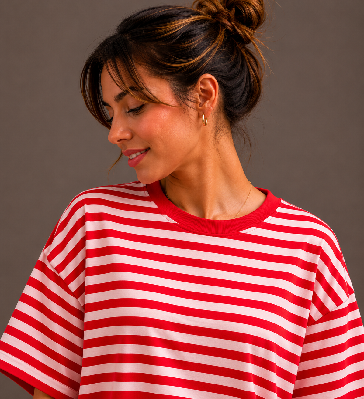 Streep T-shirt | rood-roze