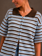 Gestreepte crochet polo | blauw