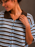 Gestreepte crochet polo | blauw