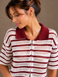Gestreepte crochet polo | roze