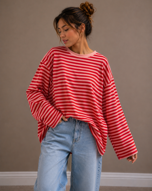 Striped Blouse | orange-fuchsia
