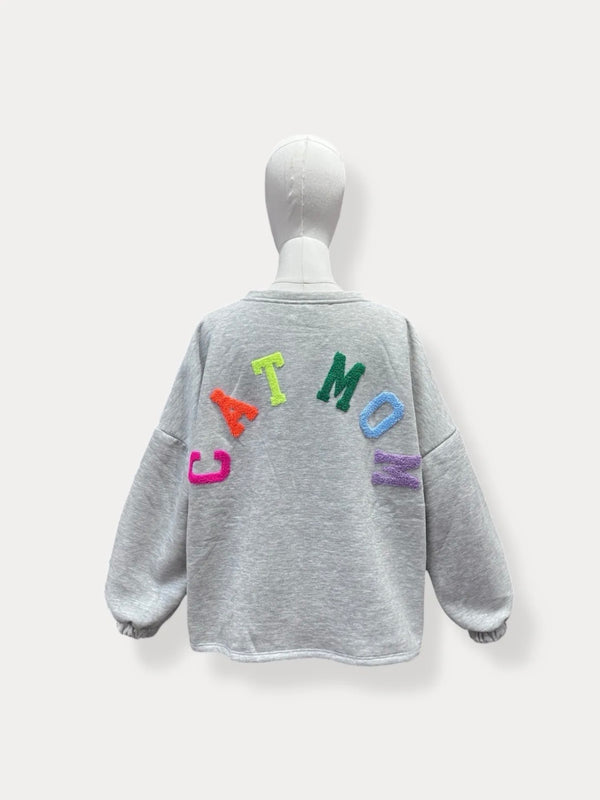 Catmom sweater | grijs-multi