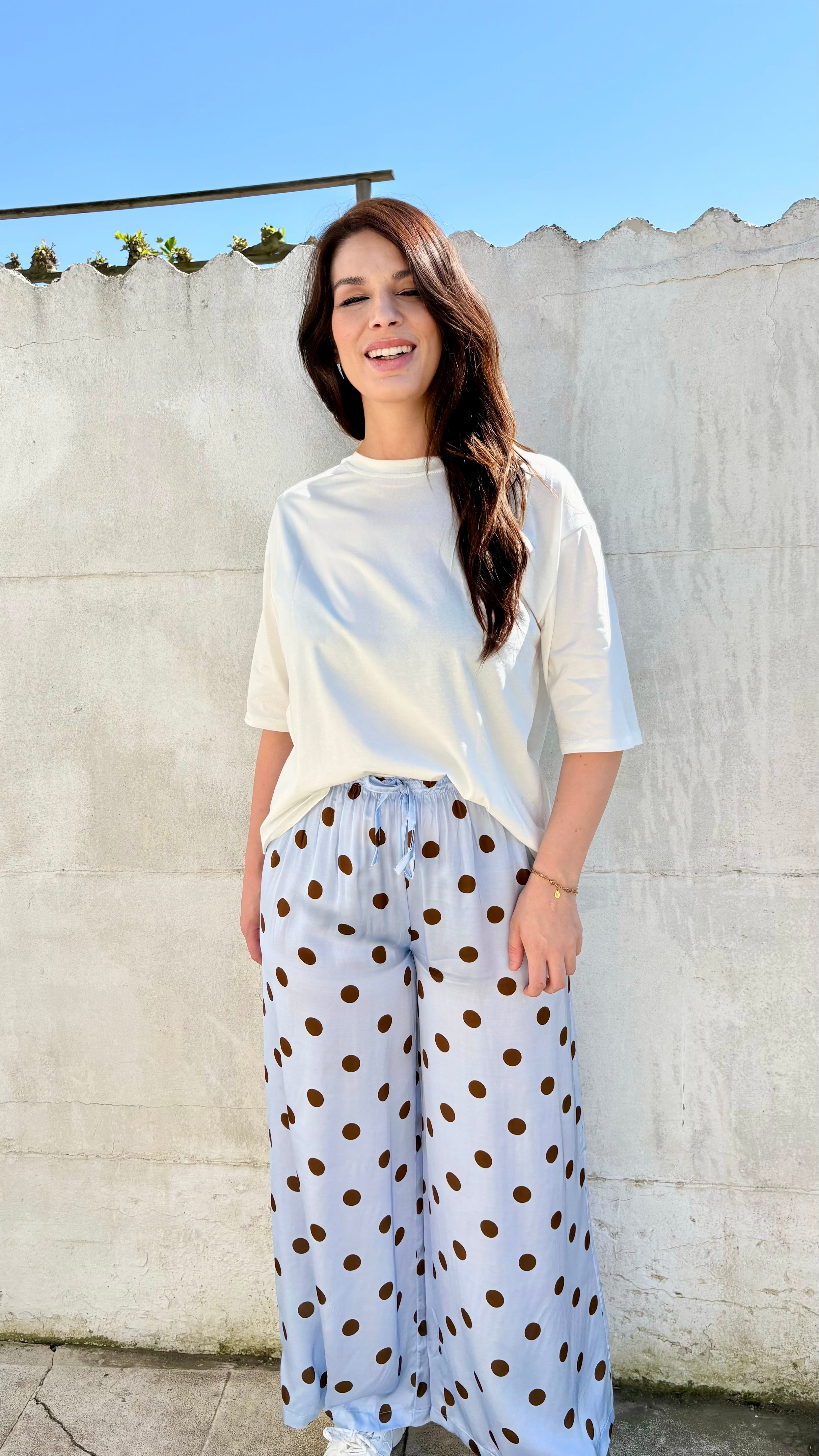 Polka dot broek | blauw-bruin