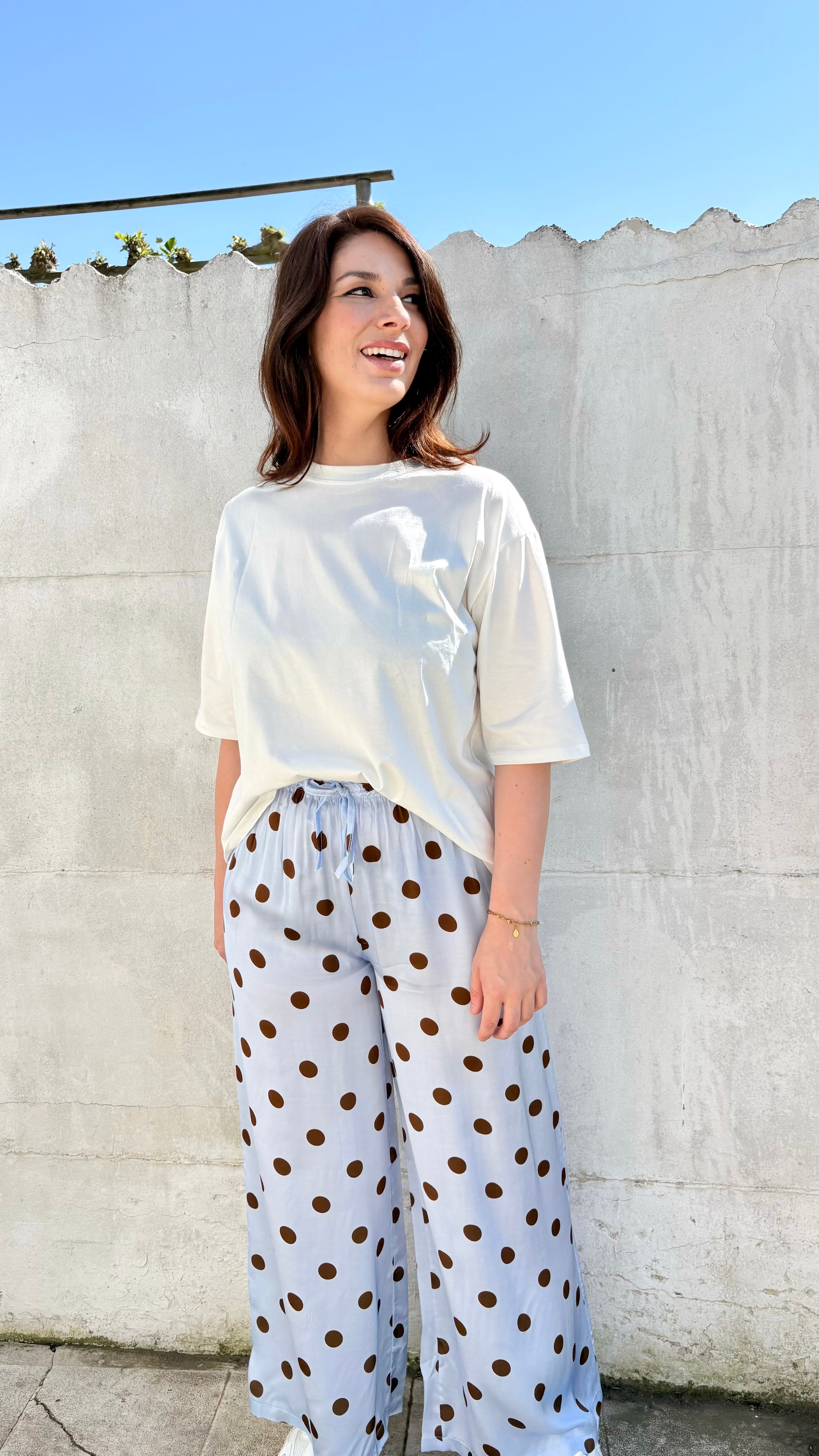 Polka dot broek | blauw-bruin