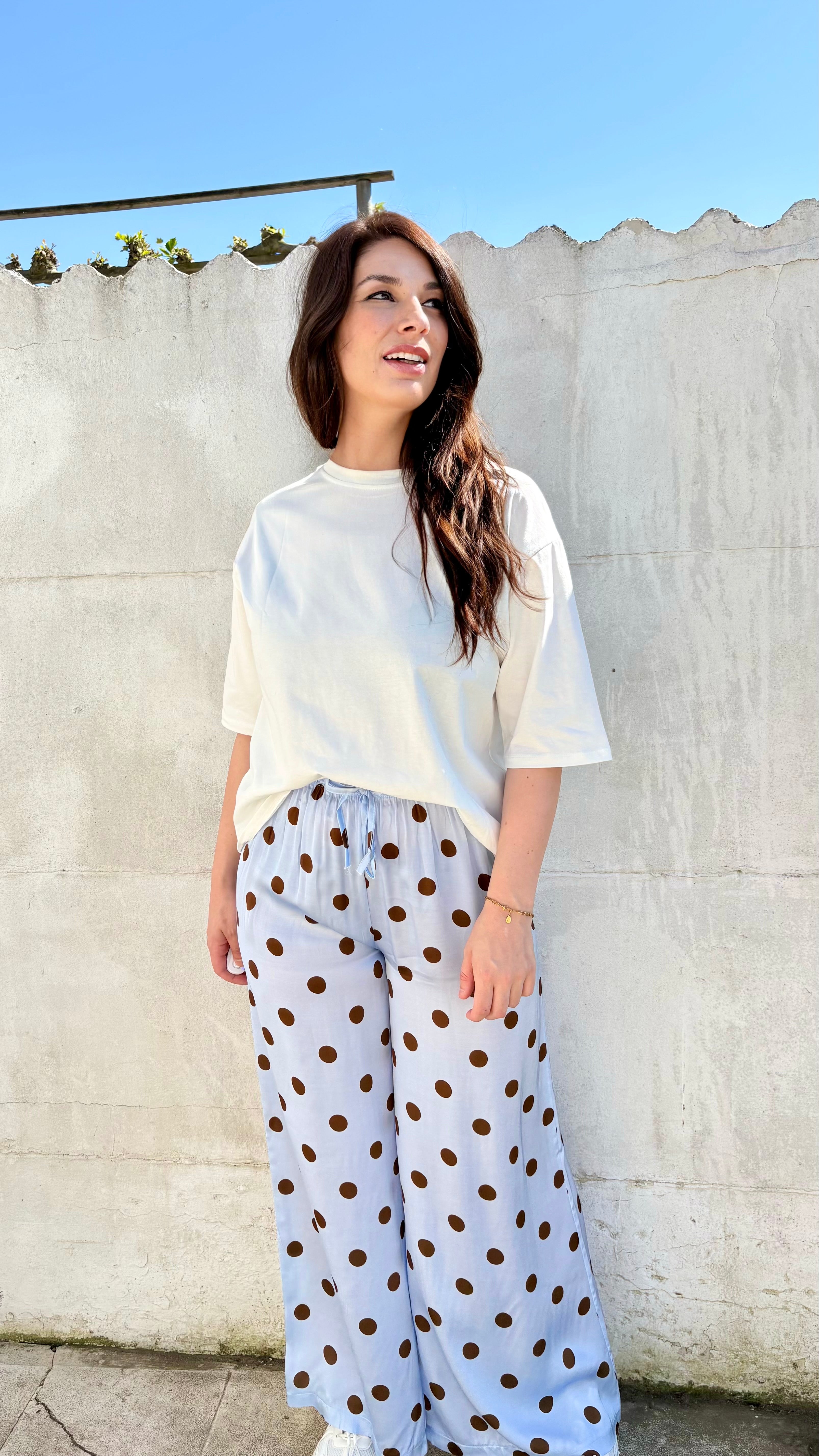 Polka dot broek | blauw-bruin