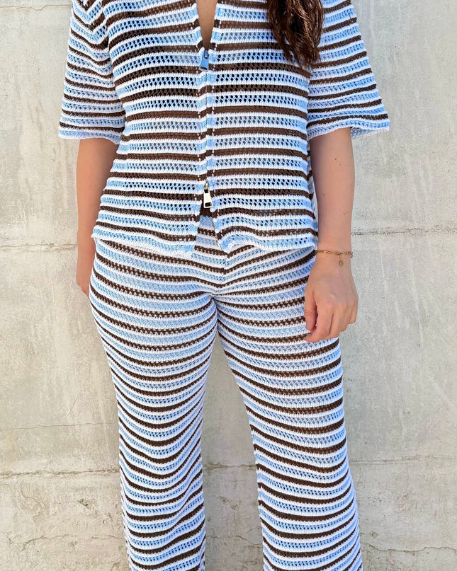 Gestreepte crochet broek | blauw