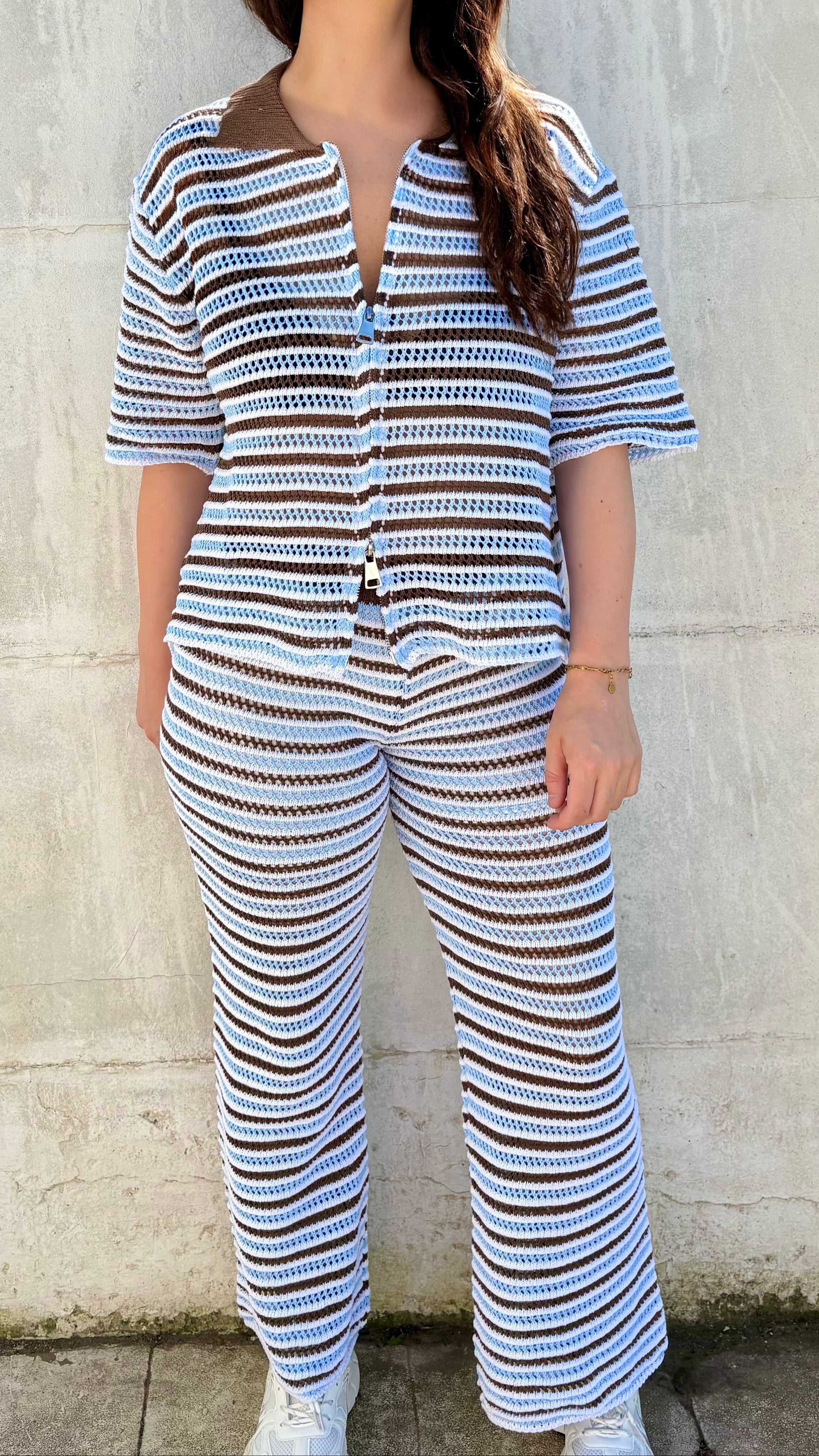 Gestreepte crochet broek | blauw