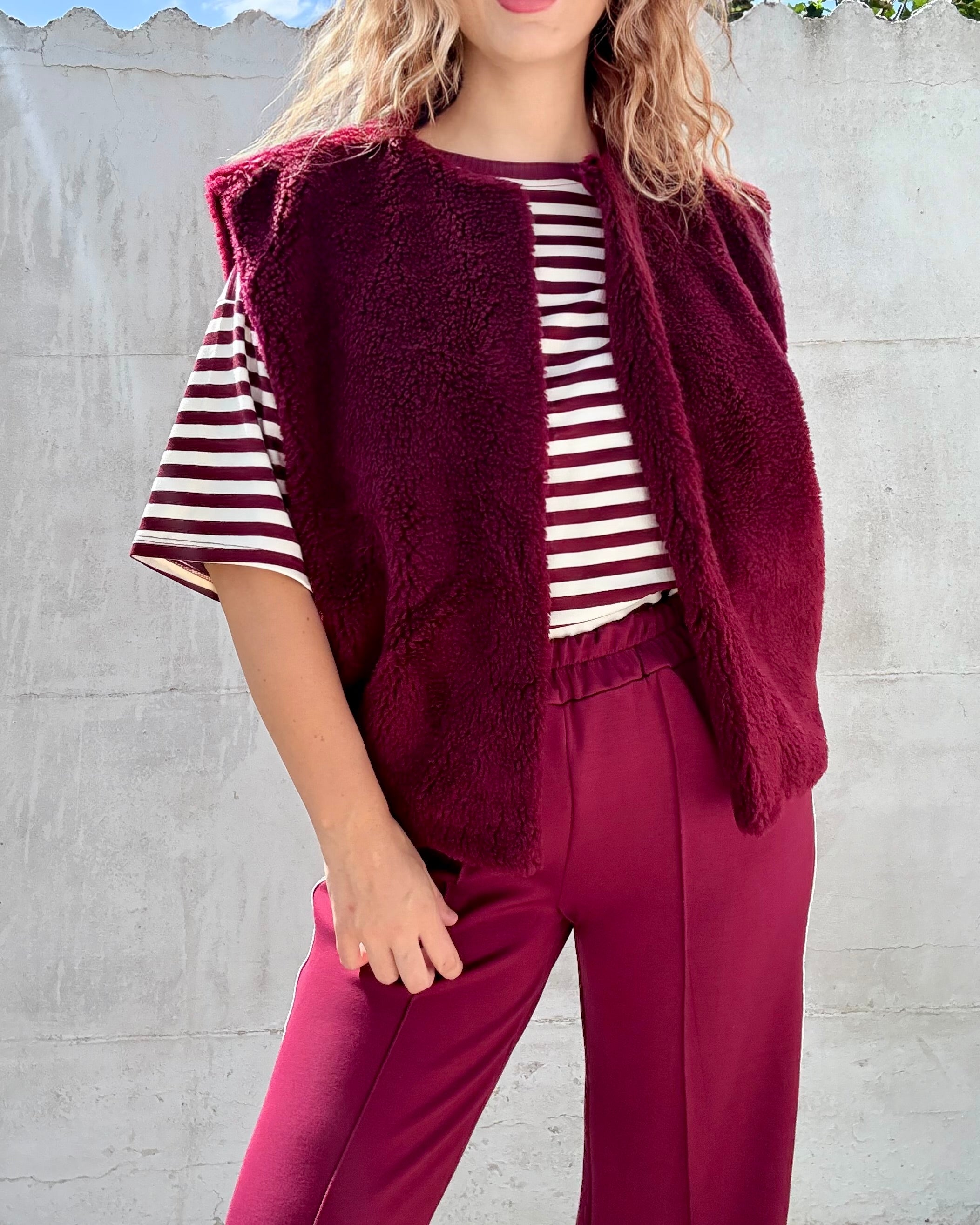 Gilet teddy | bordeaux