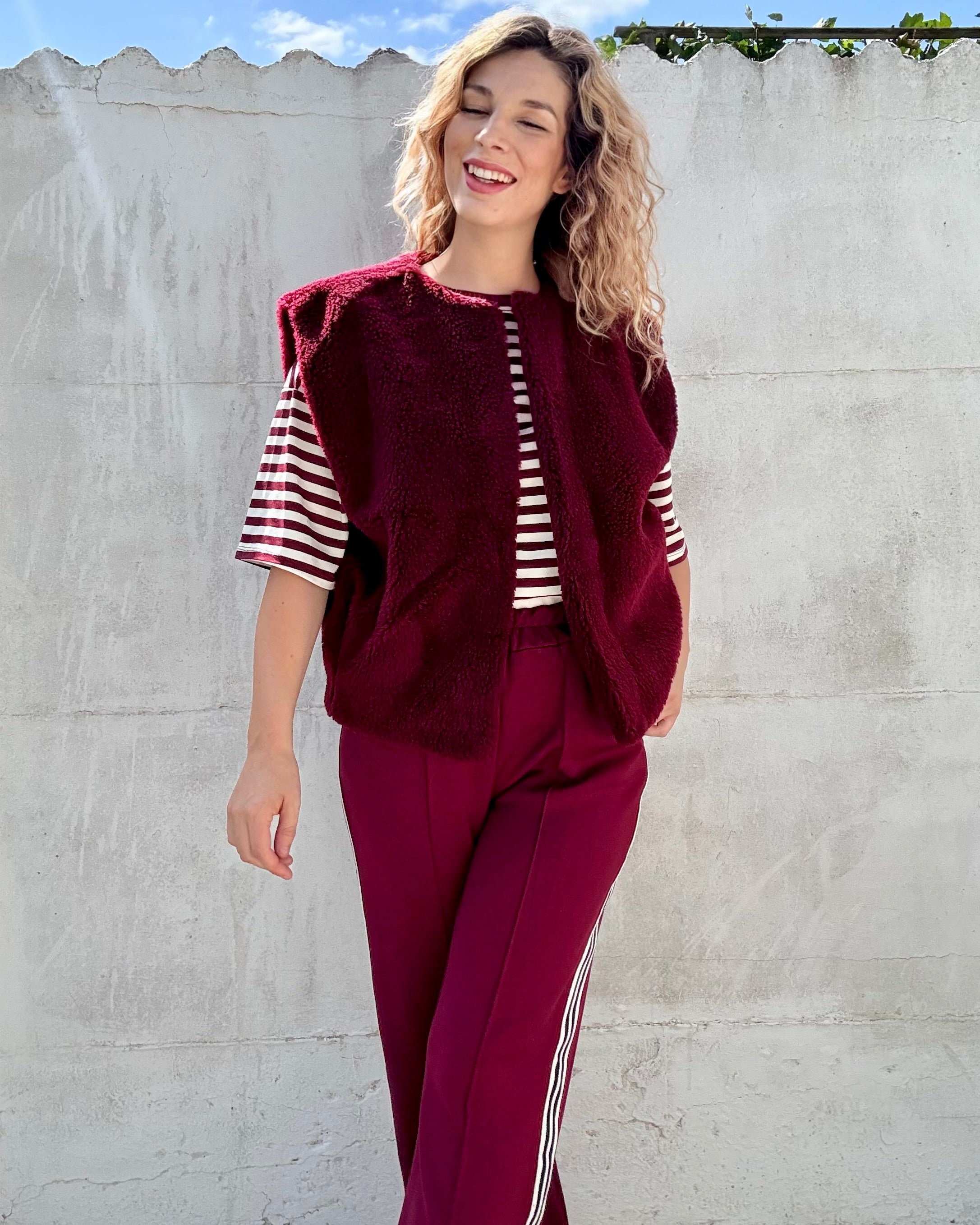 Gilet teddy | bordeaux