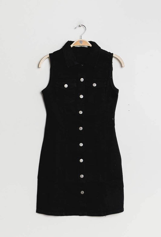 SHORT DENIM DRESS | BLACK